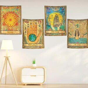 4 Pack The Sun, Moon and Star Tarot Tapestries Wall Decor
